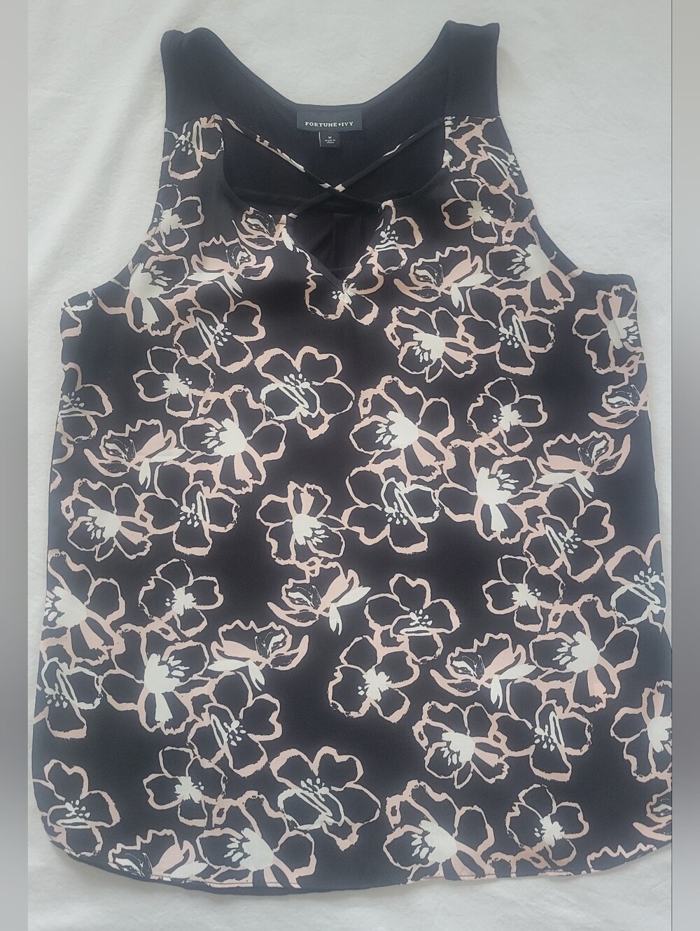 Fortune + Ivy Black Floral Sleeveless Blouse
